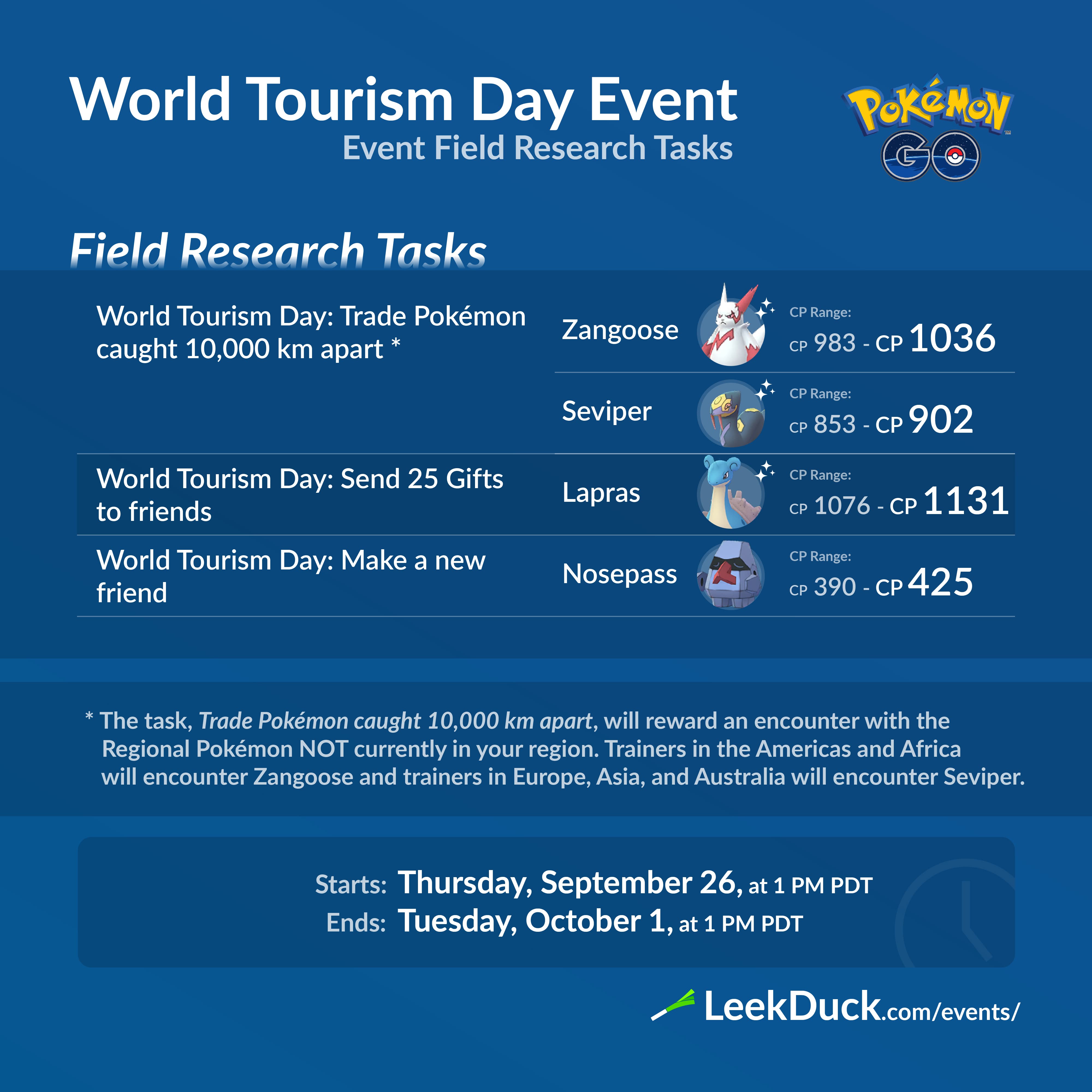 World Tourism Day Event Leek Duck Pokemon Go News And Resources
