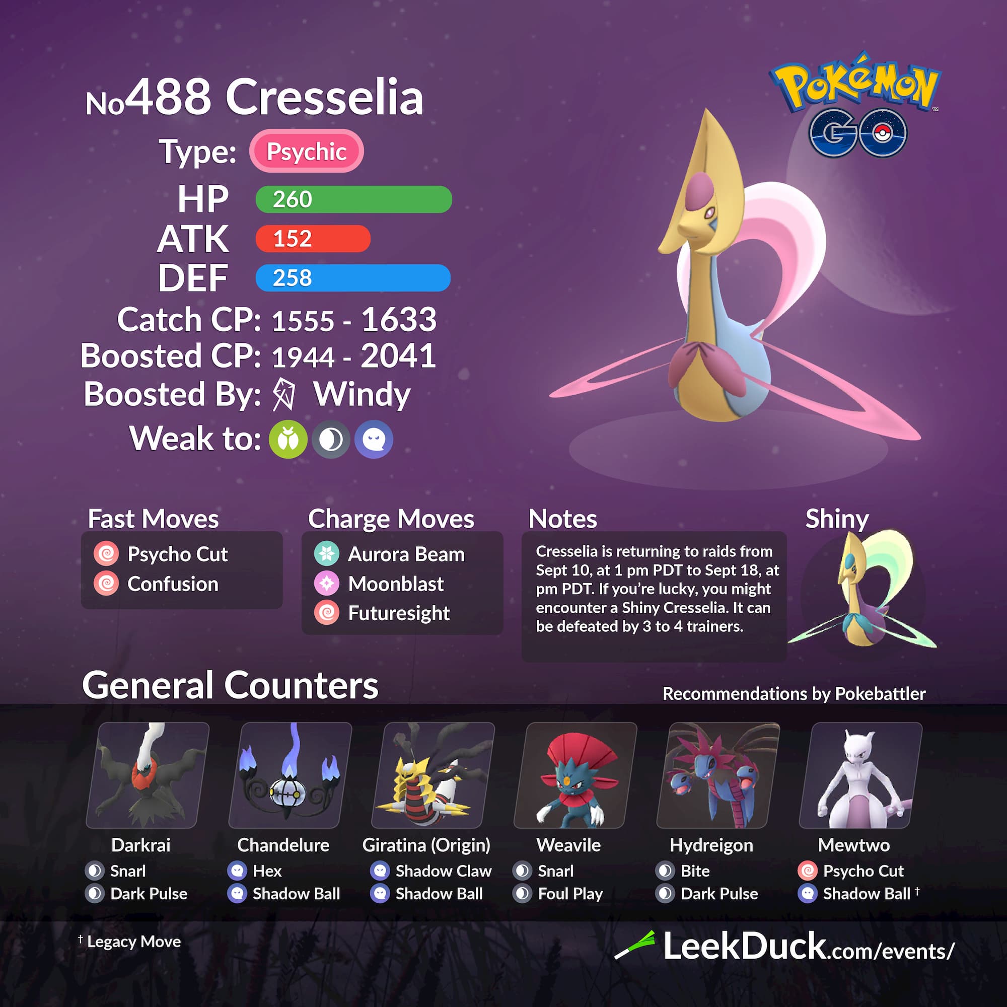 Cresselia Returns to Raids - Leek Duck 