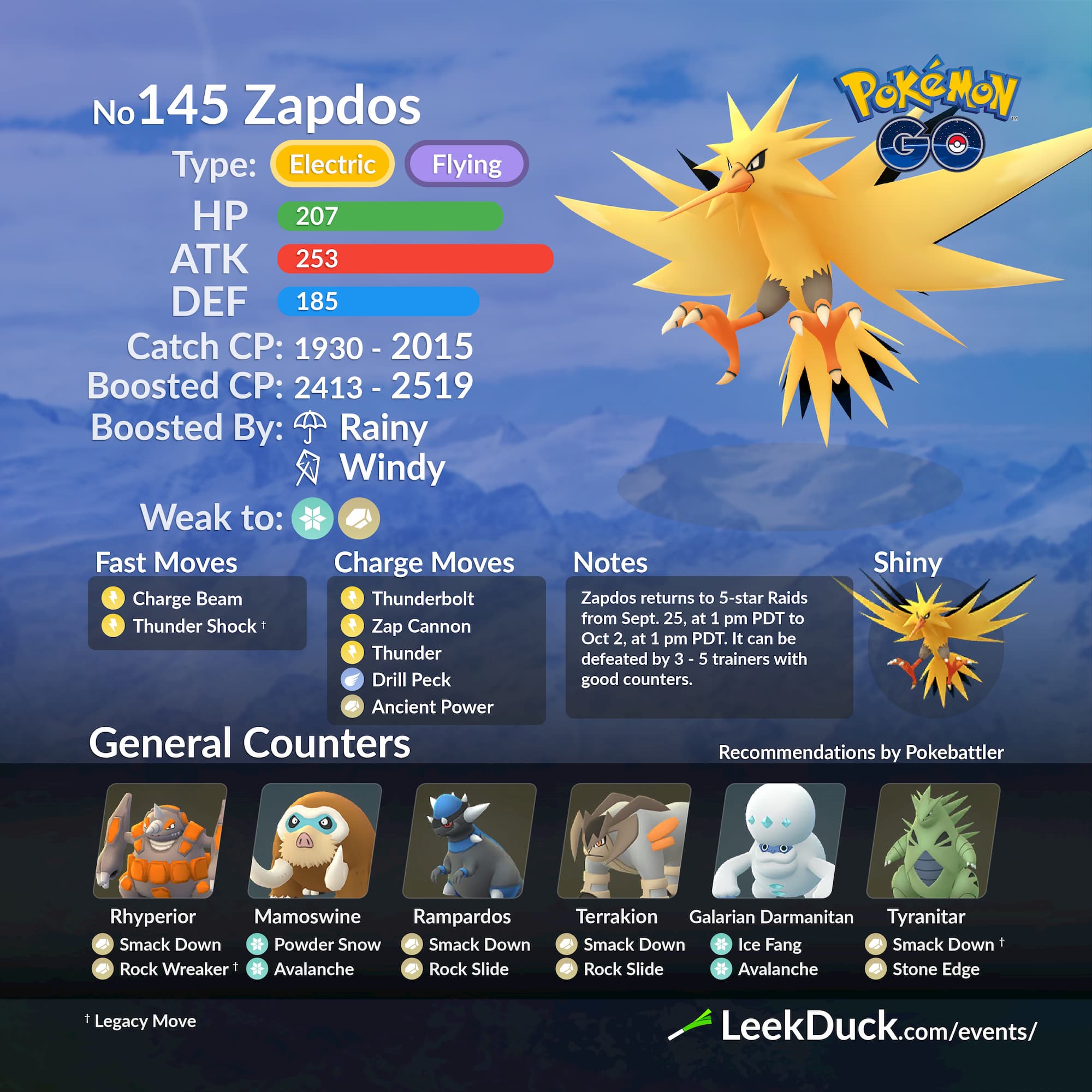 Zapdos Returns to Raids - Leek Duck