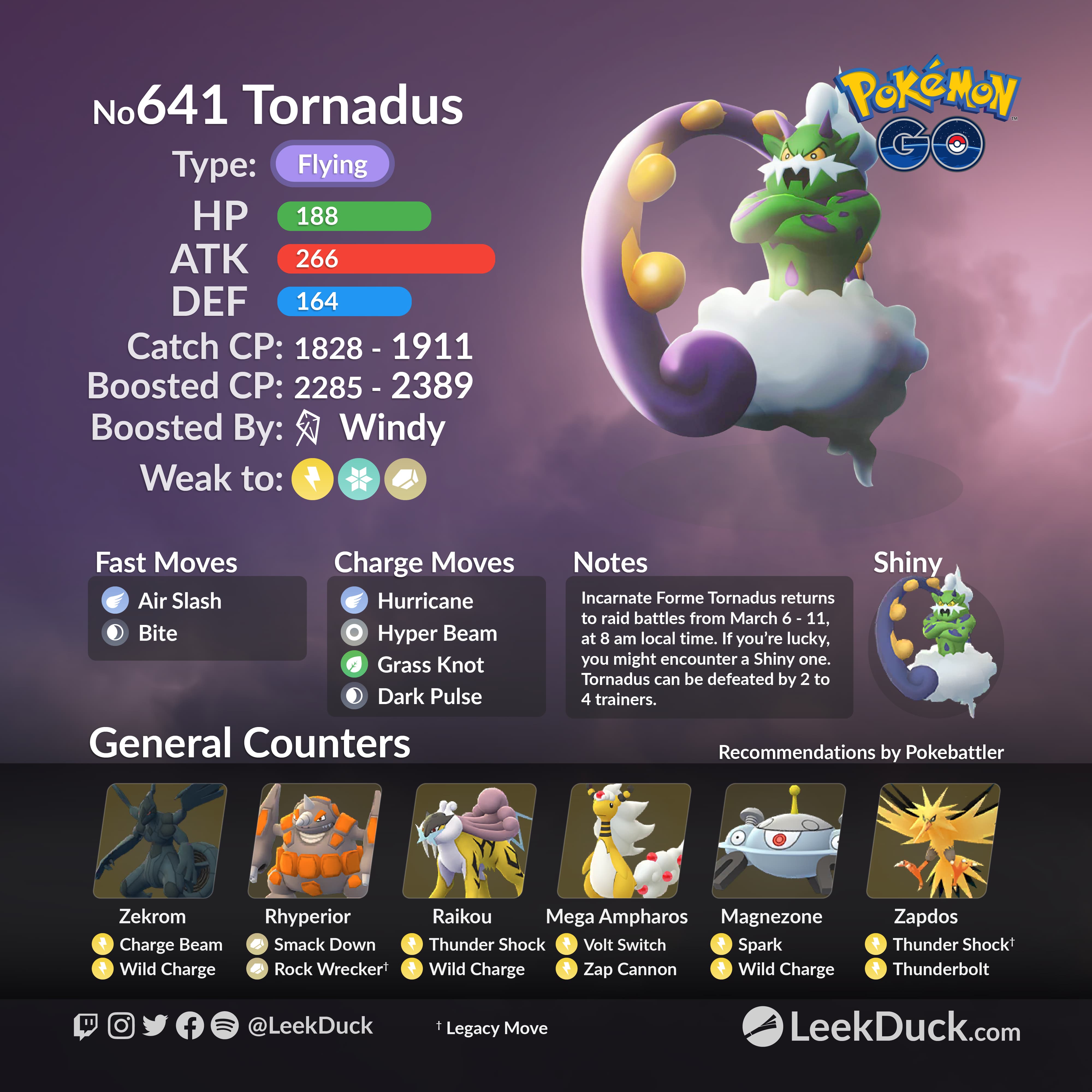 Incarnate Forme Tornadus Return To Raids Leek Duck Pokemon Go News And Resources