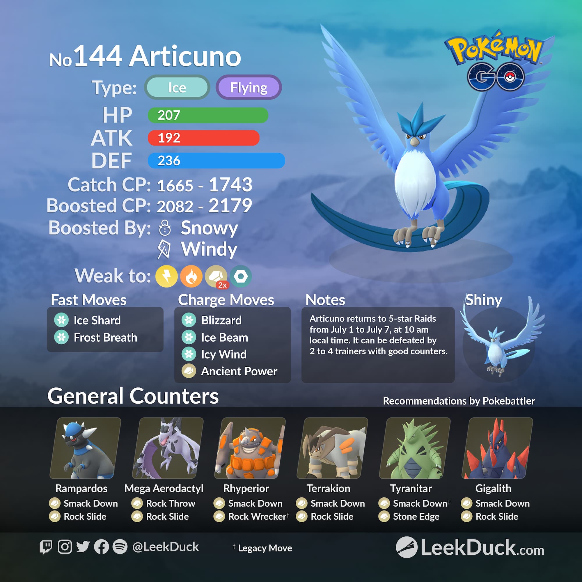 Articuno in 5-star Raid - Leek Duck | Pokémon GO and Resources