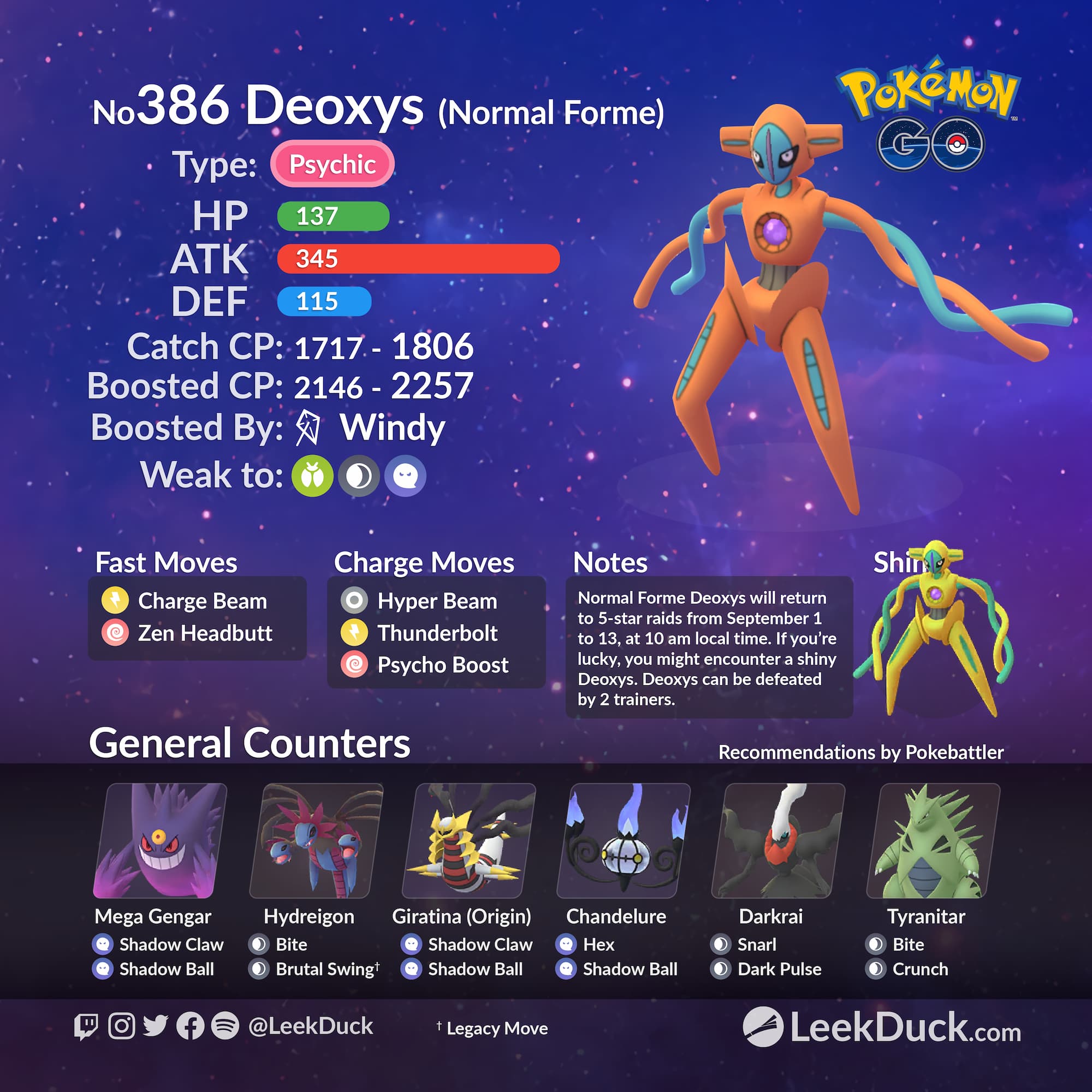 PoGOCentral on X: ✨ Deoxys Raid Day ✨ Still looking for shiny Deoxys in  #PokémonGO? Here's your chance with 5 free raid passes and 1/10 shiny odds  ✨  / X