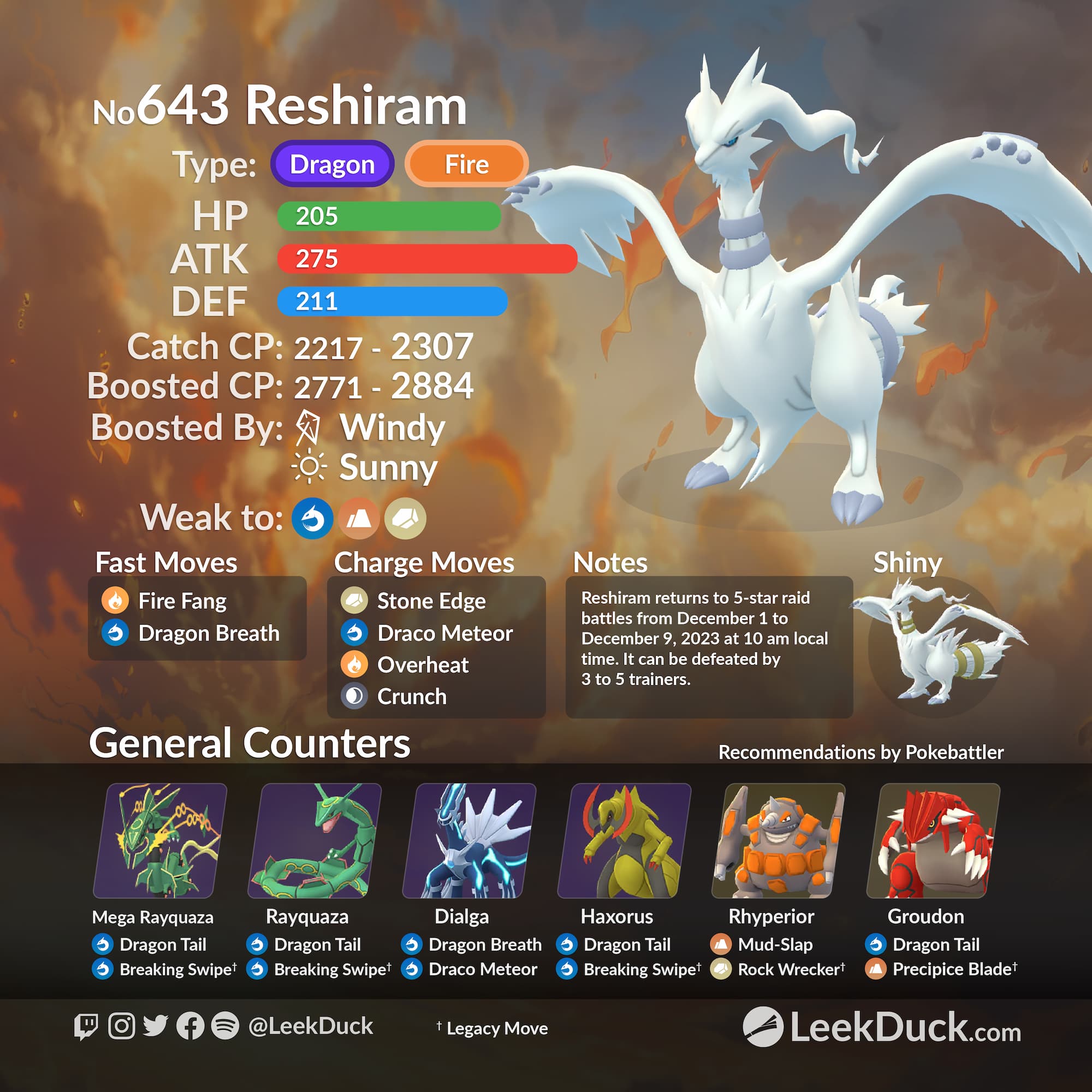 Reshiram Debuts in Raids - Leek Duck